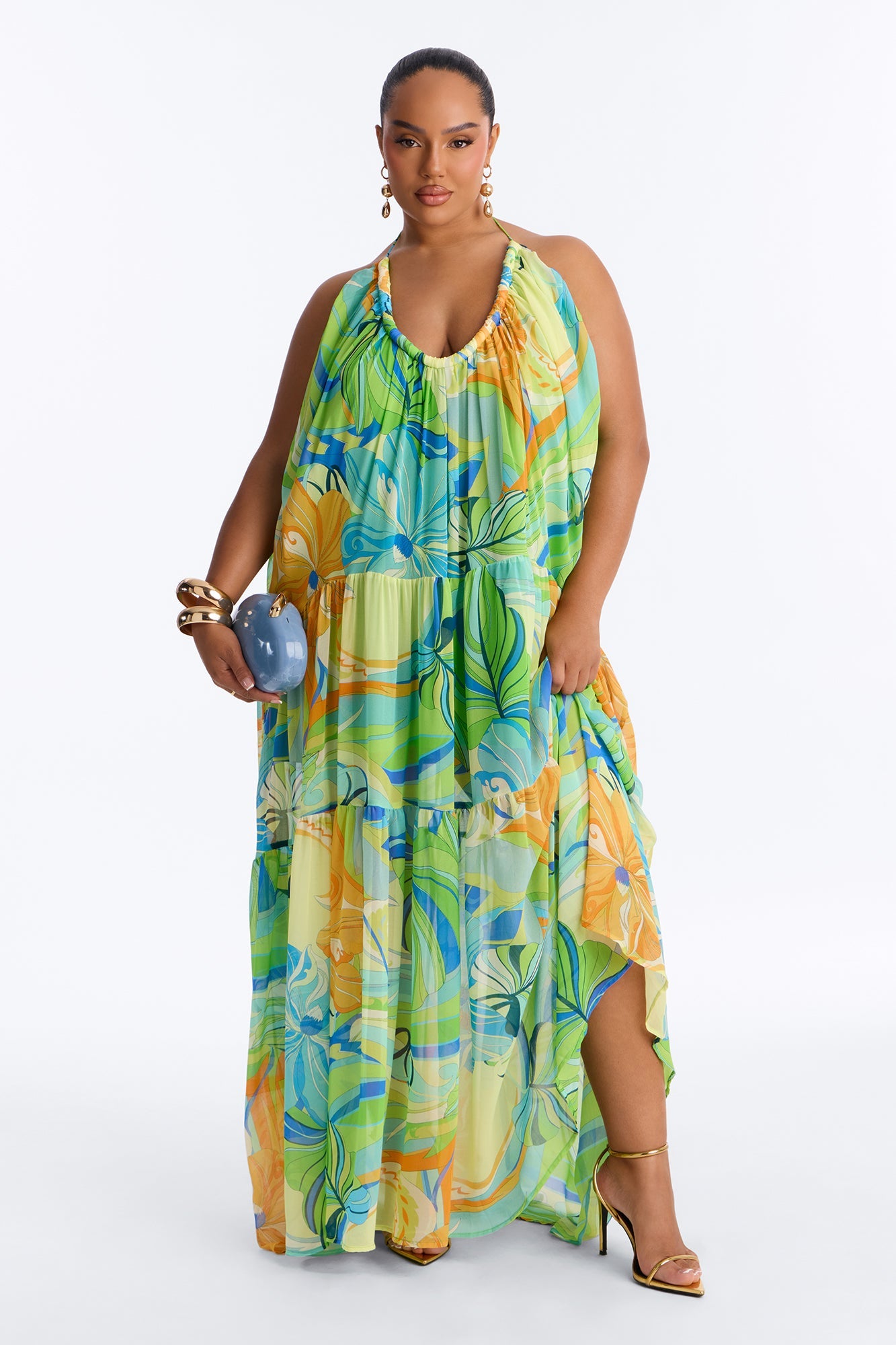 She's Expensive Chiffon Maxi Dress - Green/combo