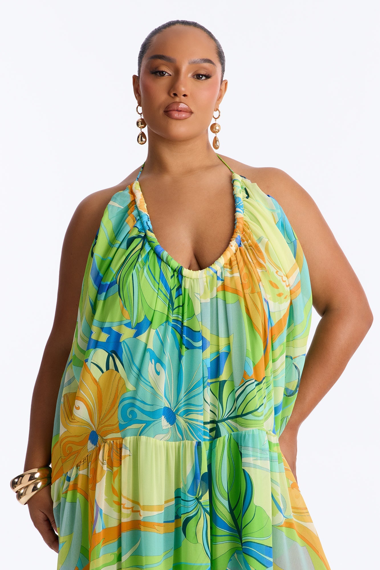 She's Expensive Chiffon Maxi Dress - Green/combo