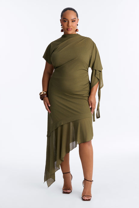 Amaya Asymmetrical Midi Dress - Olive