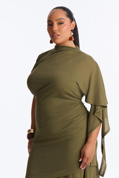 Amaya Asymmetrical Midi Dress - Olive