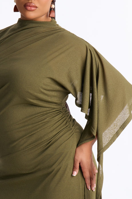 Amaya Asymmetrical Midi Dress - Olive