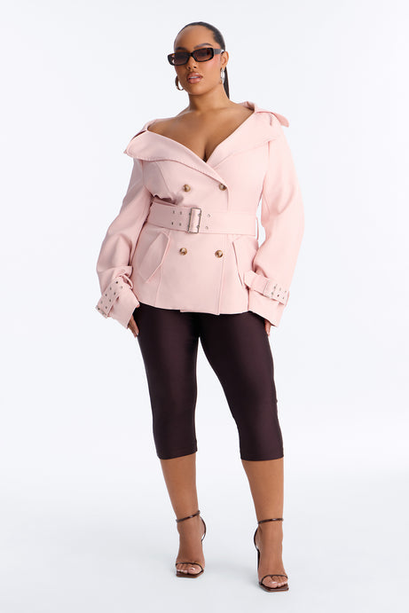 Georgina Off Shoulder Trench Coat - Pink