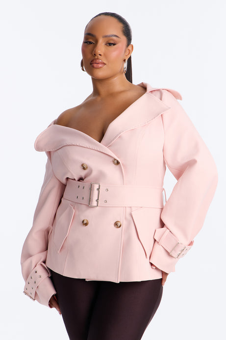 Georgina Off Shoulder Trench Coat - Pink