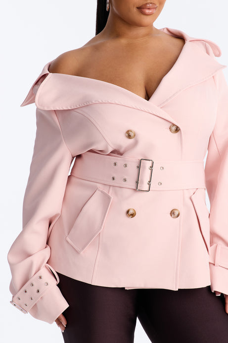 Georgina Off Shoulder Trench Coat - Pink