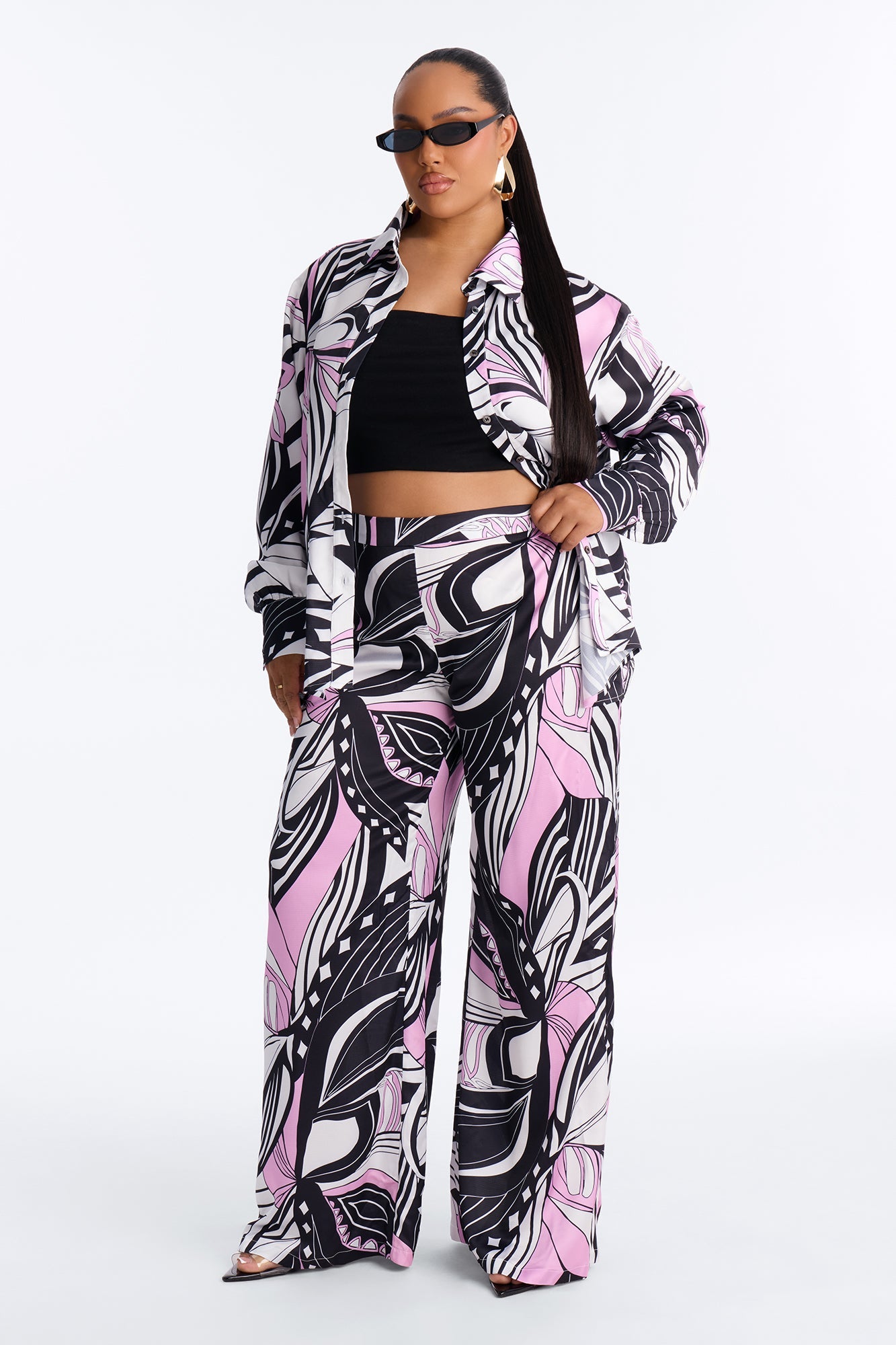 Bianca Satin Pant Set - Black/combo