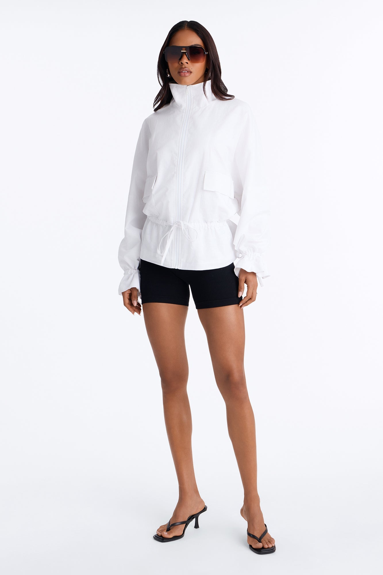 Effortless Linen Funnel Neck Anorak Jacket - White