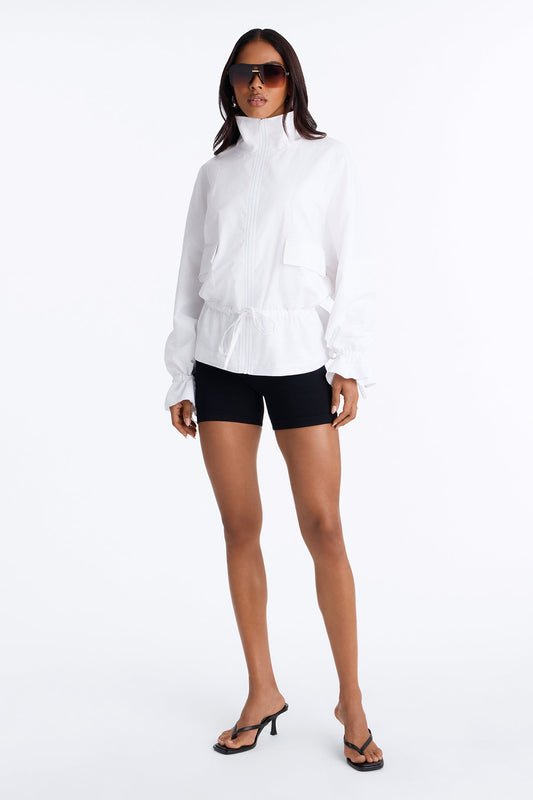 Effortless Linen Funnel Neck Anorak Jacket - White