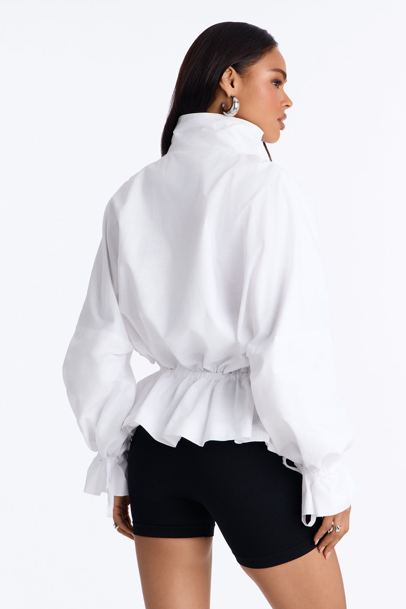 Effortless Linen Funnel Neck Anorak Jacket - White