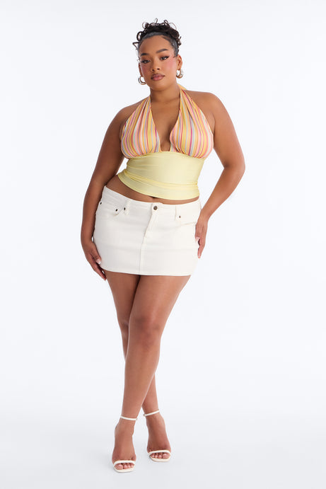 Sunny Outside Spring Striped Halter Top - Yellow/combo