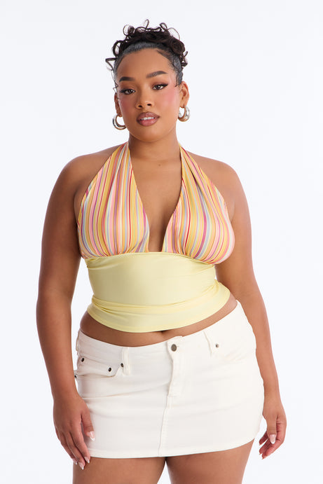 Sunny Outside Spring Striped Halter Top - Yellow/combo
