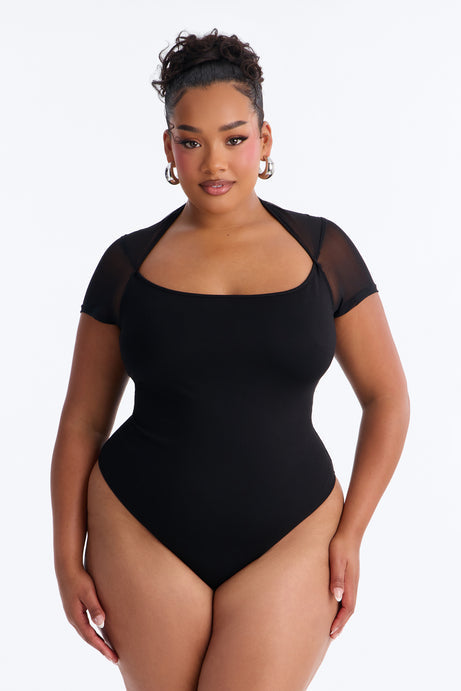 Milan Mesh Short Sleeve Bodysuit - Black