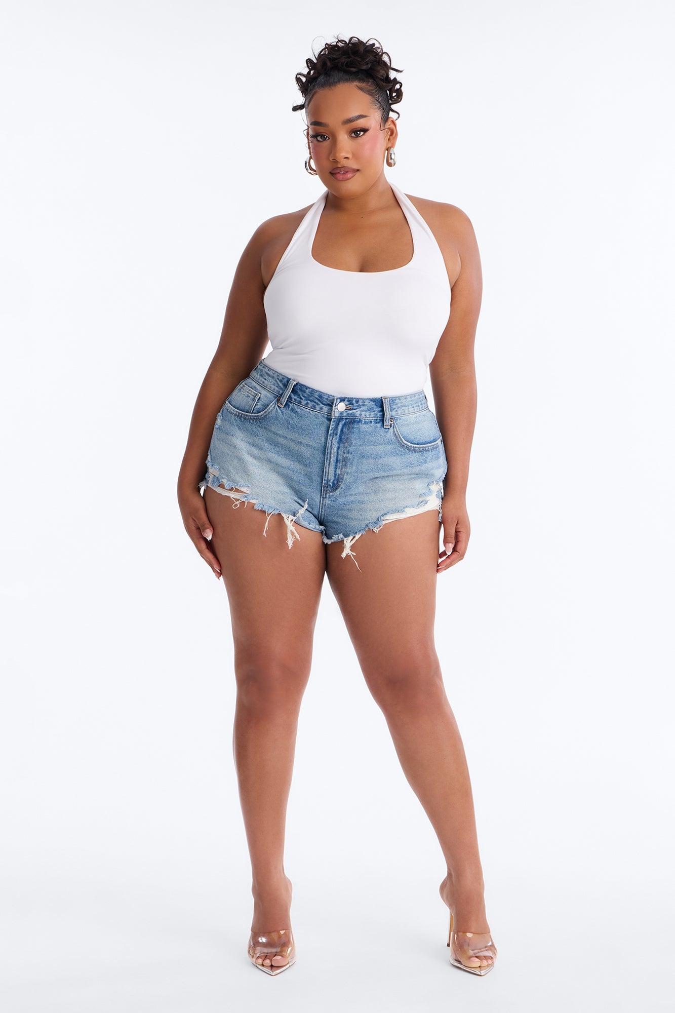 Bring The Heat Ripped Cut Off Denim Shorts - Medium Wash
