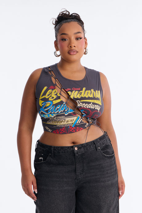 Legendary Speedway Lace Up Tank Top - Grey