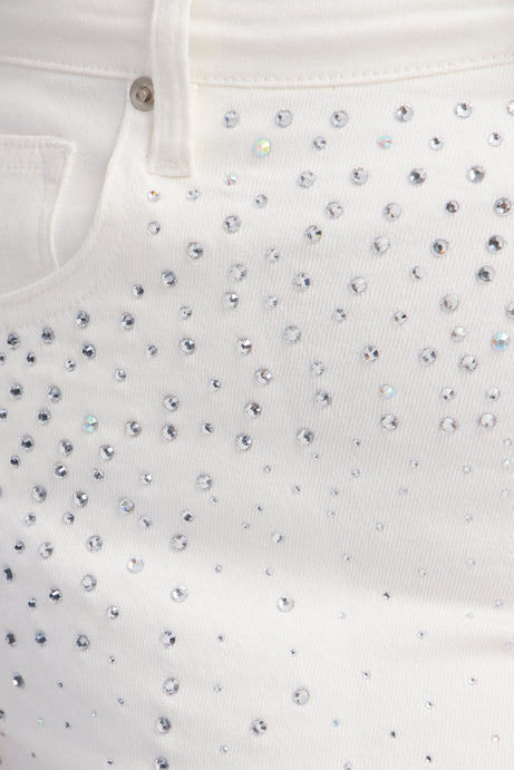 Silver Smoke Embellished Denim Shorts - White