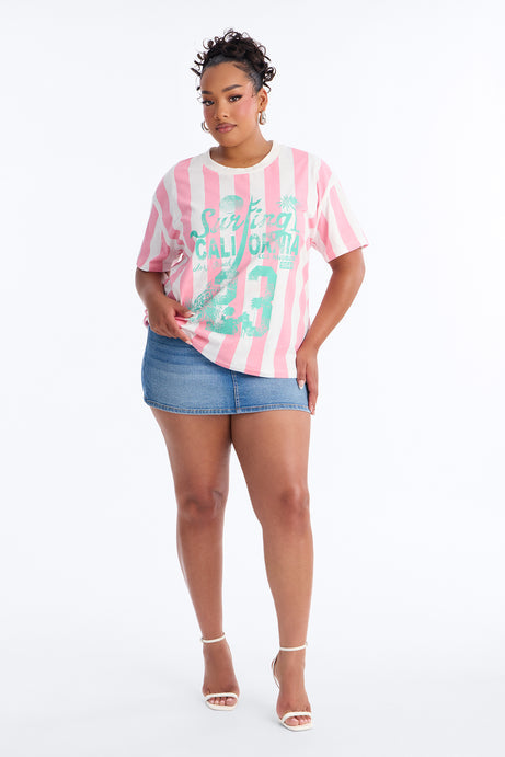Surfing In California Stripe T Shirt - Pink/combo