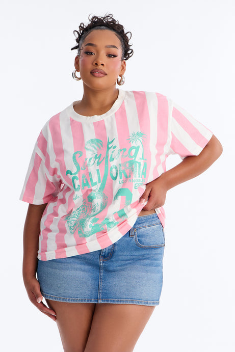 Surfing In California Stripe T Shirt - Pink/combo