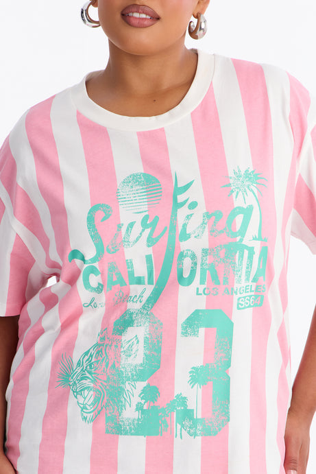 Surfing In California Stripe T Shirt - Pink/combo