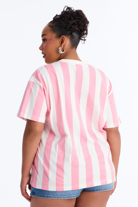Surfing In California Stripe T Shirt - Pink/combo