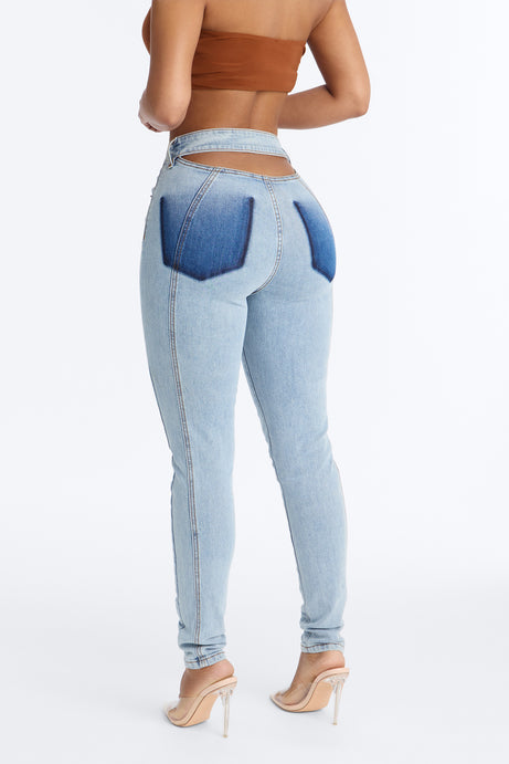 Shadow Play High Rise Cut Out Skinny Jeans - Light Wash