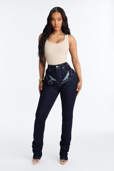 Think Twice Double Waistband High Rise Stacked Skinny Jeans