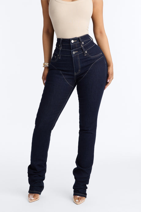 Think Twice Double Waistband High Rise Stacked Skinny Jeans