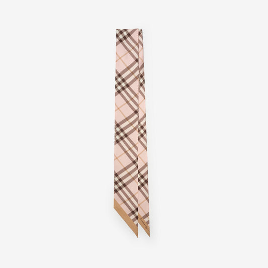 Skinny Contrast Check Silk Scarf