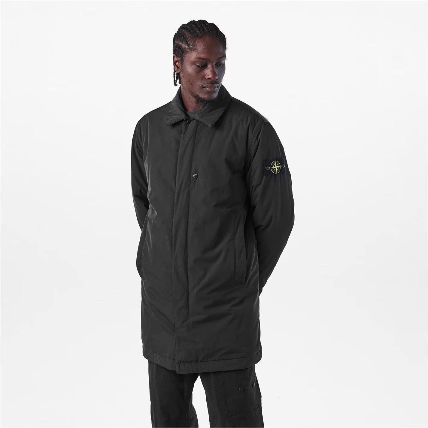 Men's Micro Twill Long Sleeve Thigh Length Trench Overcoat