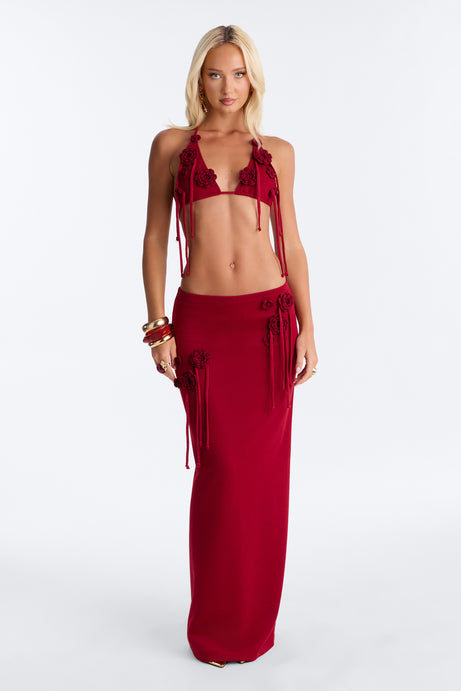 Eva Crochet Skirt Set - Burgundy