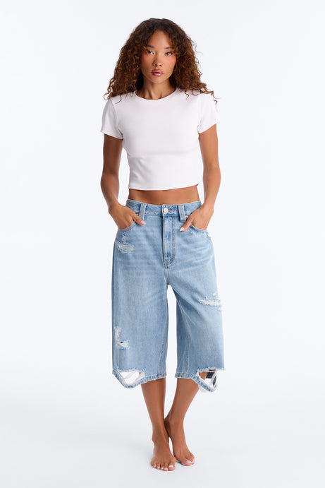 BCN Nights Ripped Culotte Jeans - Light Wash