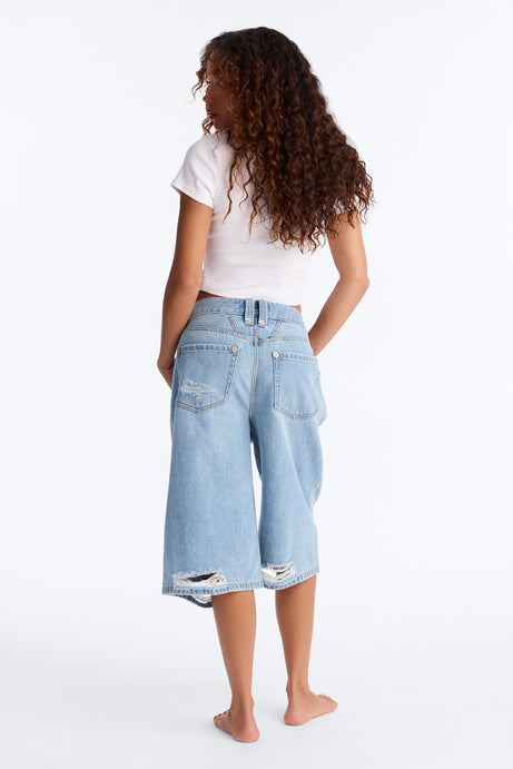 BCN Nights Ripped Culotte Jeans - Light Wash