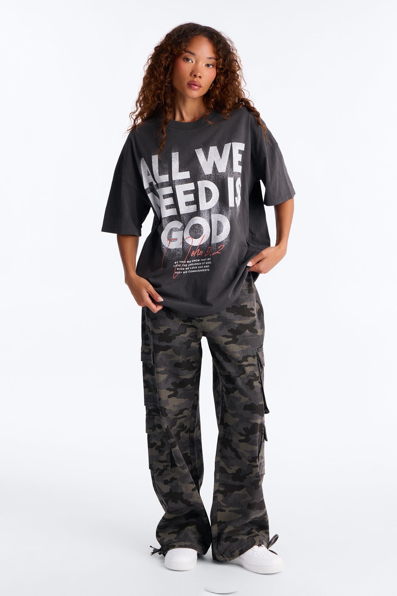 All We Need Is God Washed T-Shirt - Black