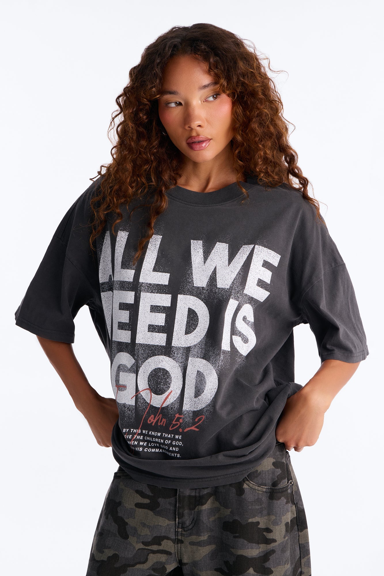 All We Need Is God Washed T-Shirt - Black