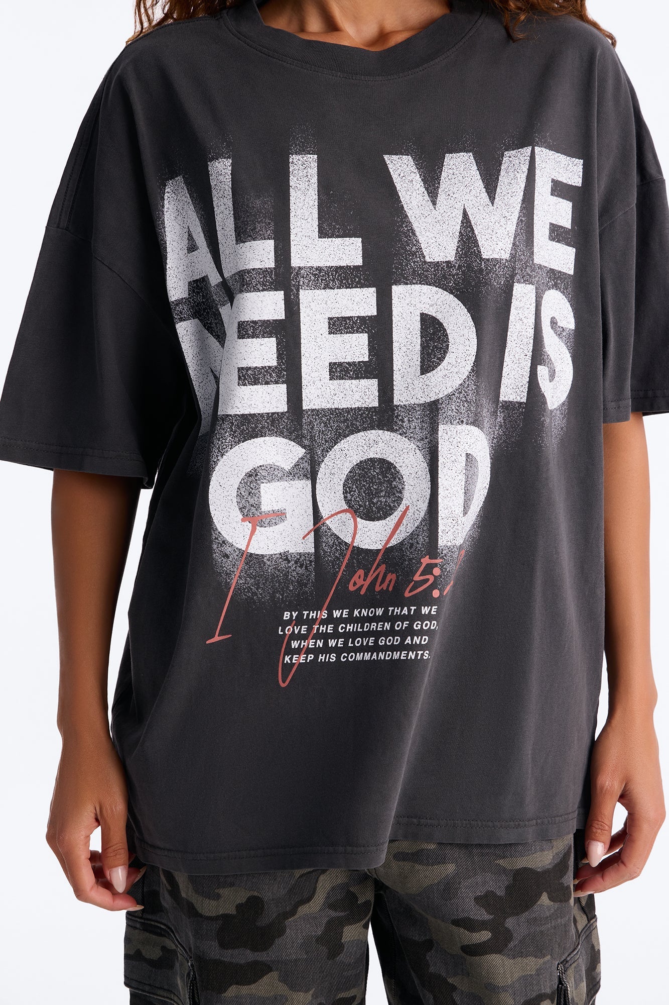 All We Need Is God Washed T-Shirt - Black