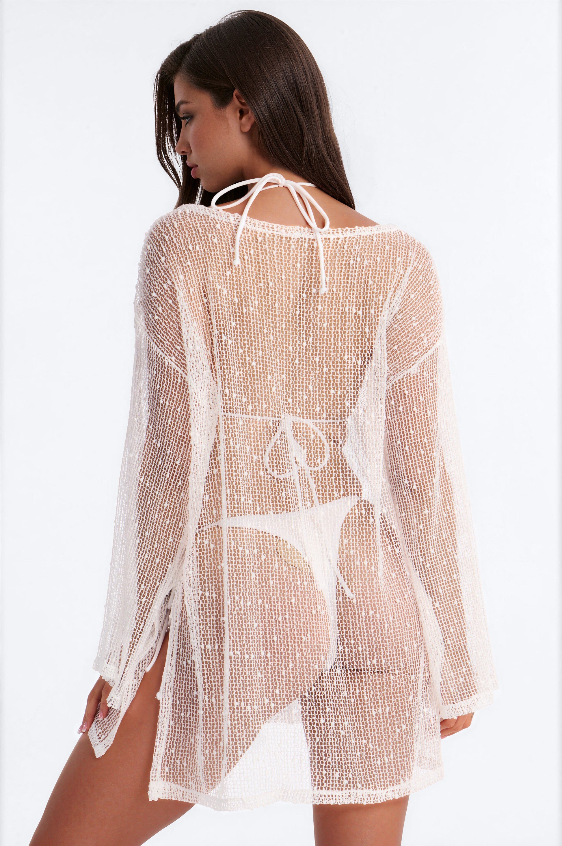 Anastasia Textured Cover Up Boat Neck Dress - White