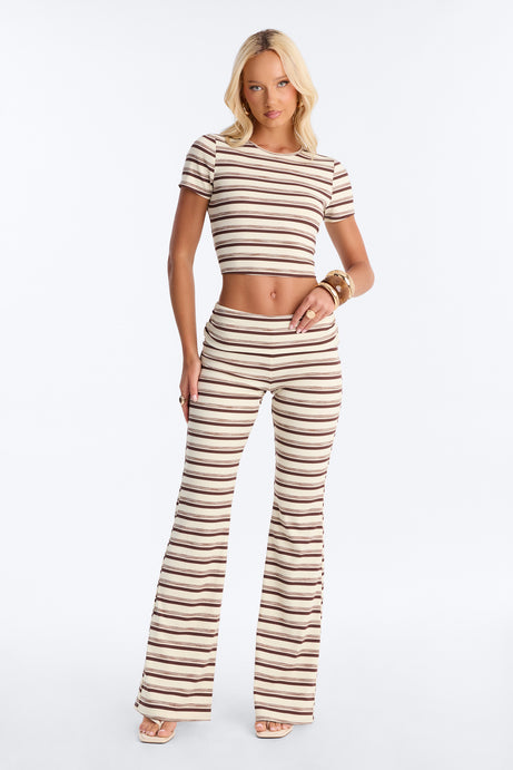 Dana Stripe Foldover Waistband Pant Set - Brown Combo