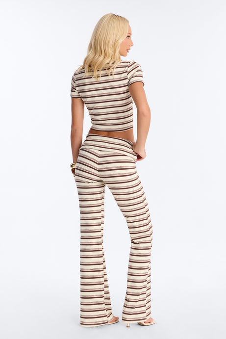 Dana Stripe Foldover Waistband Pant Set - Brown Combo
