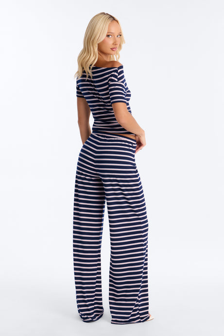 By The Marina Striped Pant Set - Navy/combo