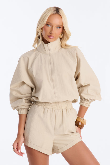 On The Move Windbreaker Long Sleeve Romper