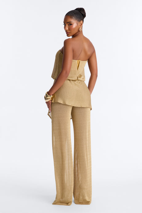 Nessa Metallic Knit Strapless Jumpsuit - Gold