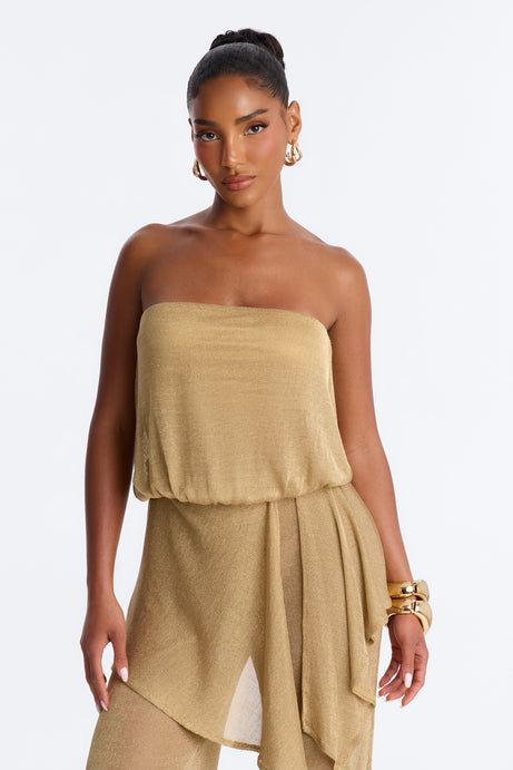 Nessa Metallic Knit Strapless Jumpsuit - Gold