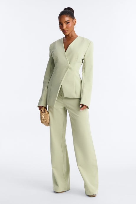 Miss Fabulous Collarless Fitted Blazer - Sage