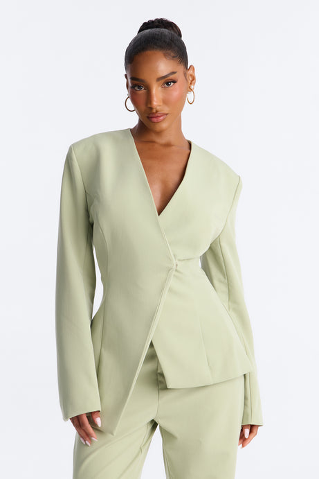 Miss Fabulous Collarless Fitted Blazer - Sage