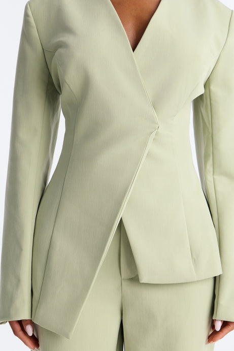 Miss Fabulous Collarless Fitted Blazer - Sage