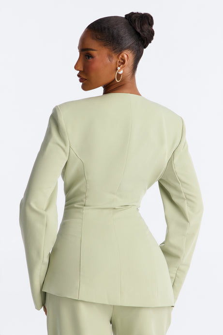 Miss Fabulous Collarless Fitted Blazer - Sage