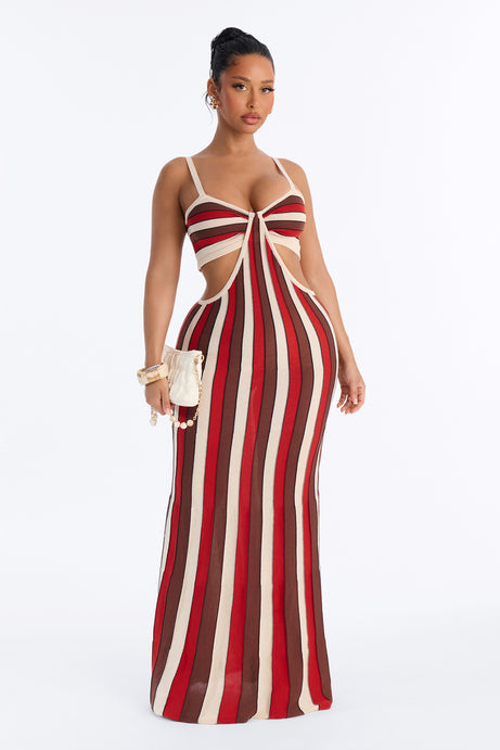 Sunlit Touch Striped Maxi Dress - Rust/combo
