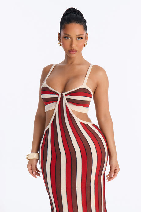 Sunlit Touch Striped Maxi Dress - Rust/combo
