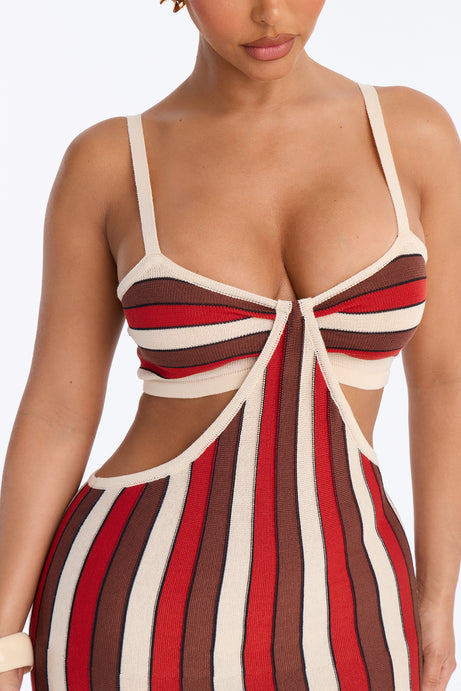 Sunlit Touch Striped Maxi Dress - Rust/combo
