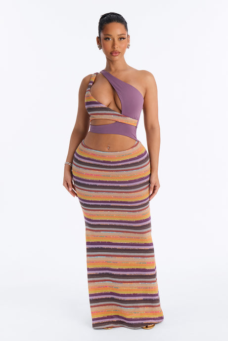 Lira Asymmetrical Striped Maxi Dress - MultiColor