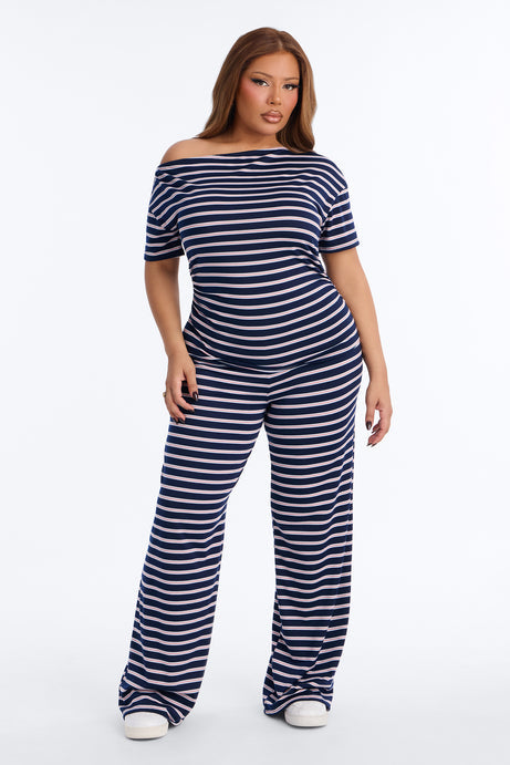 By The Marina Striped Pant Set - Navy/combo