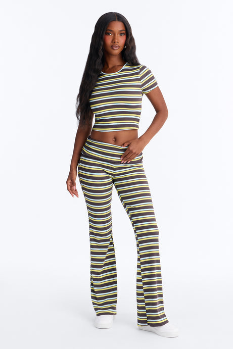 Dana Stripe Foldover Waistband Pant Set - Grey/combo